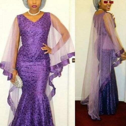 Evening Dresses For Nigerian Women Robe de soiree Abendkleider Elegant Evening Dress Purple Long Lace Formal Evening Gowns
