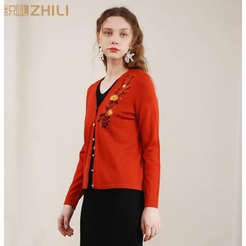 Womens V-Neck Button Down Long Sleeve Casual Beautiful Embroidery Cardigan Sweater Coat