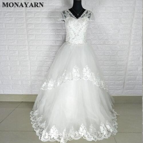 Cheap A line lace pearl decals wedding dress 2017 fashion plus size Vestido de Novia with beaded buttons Sash sexy robe de Maria
