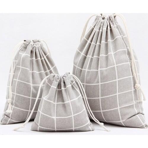 1pcs Men Grey Plaids Pattern Drawstring Cotton Linen Travel Shaver Sunglass Storage Bag Underwear Organizer Coins Bags 49083