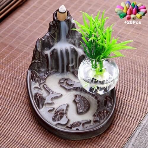 +20 Incense Stand Censer Creative Rockery Waterfall Backflow Incense Burner Incense Stick Holder Incense Therapy Hydroponic Pot