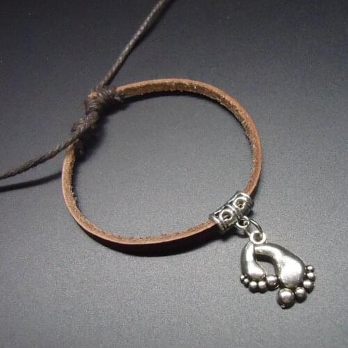 2016 Fashion Vintage Cut Double Foot Charm Genuine Leather Bracelet for Women Femme Homme Men Jewelry Accessories Wholesale