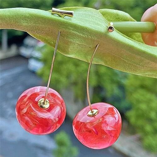 2020 New Cute Flower Cherry Earrings Long Dangle Earring for Women Korean Lovely Fruit Earring Female Brincos Jewelry
