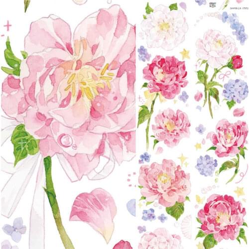 3 Meter Roll New Scrapbook PET Journal Material Paper PET masking tape Sticker Flower Peony Long Special Oil