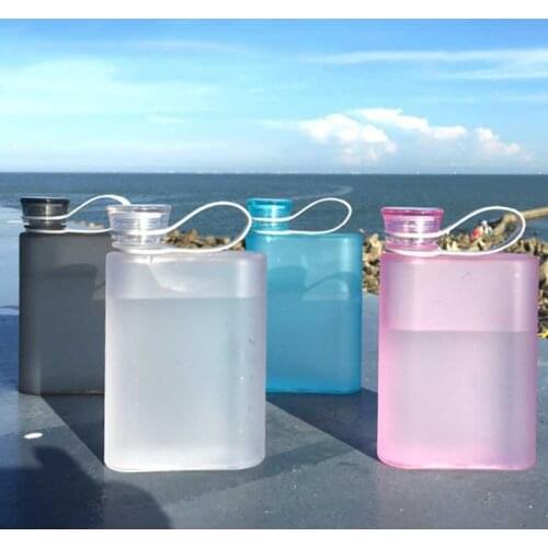 400ml Outdoor Sports Cycling Water Cup Portable Creative Student Square Plastic Clear Kettle Flat Travel Bottle wholesales