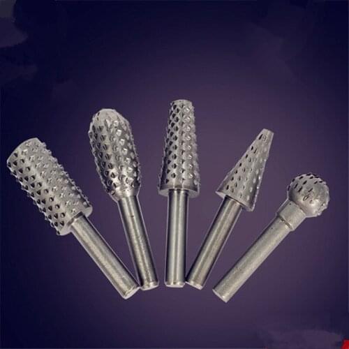 5pcs 1/4'' 6mm Silver Steel Rotary Burr Set Shank Wood Rasp Drill Bit