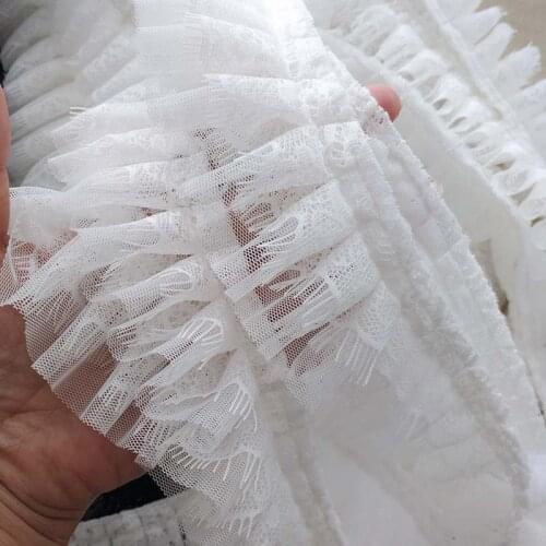 5cm 4m/lot Eyelash Lace + Mesh Black and white Basic Pleated Lace Trim Collar/Hat/ Clothes/Home Decoration Material X692