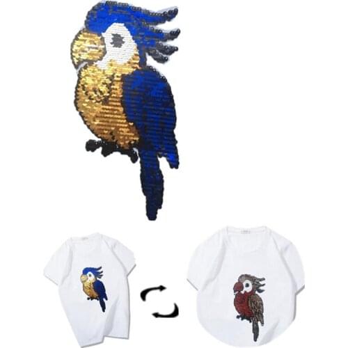 Biker Patch Deal with it Clothes Stickers 250mm Parrot Sequins Patches For Clothing Reversible Change Color AB Strange things