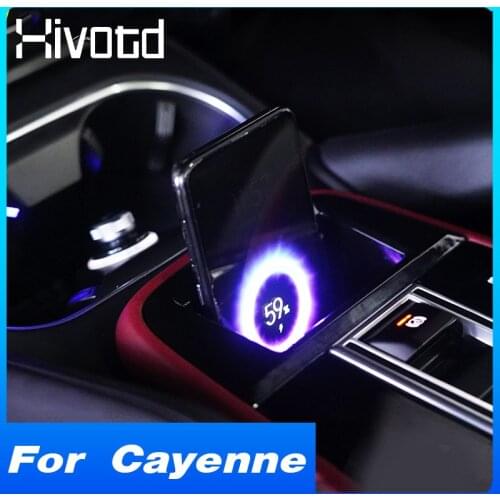 Hivotd QI 15W Wireless Phone Charger Quick Charging Plate Holder Panel Interior Accessories For Porsche Cayenne 9Y0 2015-2021