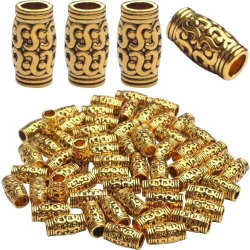 60pcs Tibetan Alloy European Beads Golden Large Hole (4mm) Loose Round Tube Beads Spacers for Bracelet DIY Jewelry Making,12x7mm