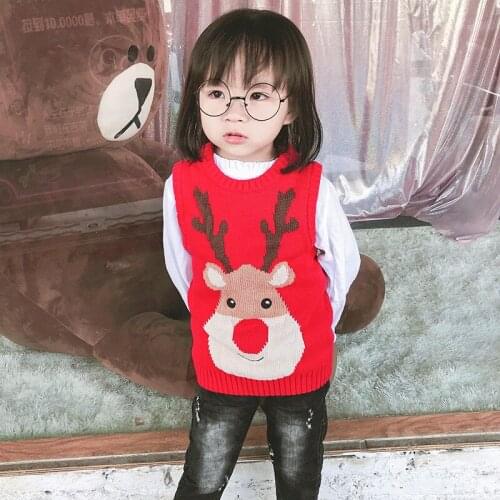 Childrens cotton sweater vest cartoon deer head knitted pullover vest CHD20071