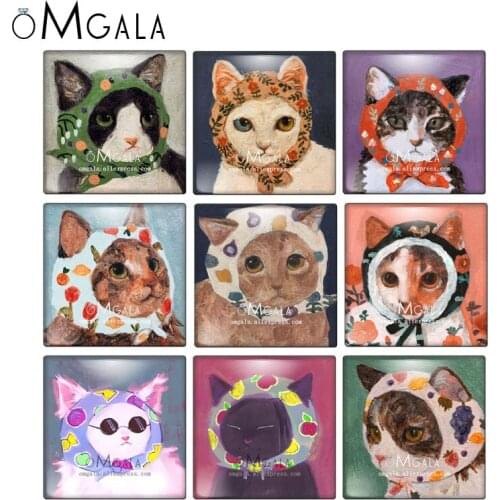 Oil Paintings Lovely Cat Art Images 10pcs Mixed 12mm/20mm/25mm/30mm photo glass cabochon demo flat back Making findings