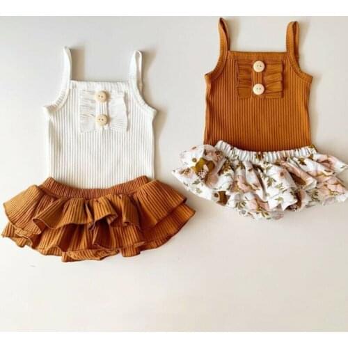Infant Baby Girls Sleeveless Sling Floral Tops Romper+Tutu Shorts/Skirt Outfit Sunsuit Casual Baby Girls Clothes Set