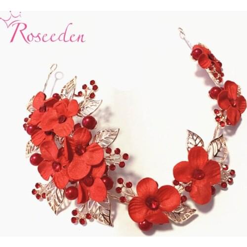 Red Floral Bridal Hair Vine Handmade Wedding Headpiece Bridal Hair Accessories RE360-1