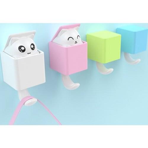 Creative Cartoon Cat Hook Hanger Wall Mounted Key Hooks Holder Decorative Clothes Hat Handbag Hangers Bathroom Rack Organizer