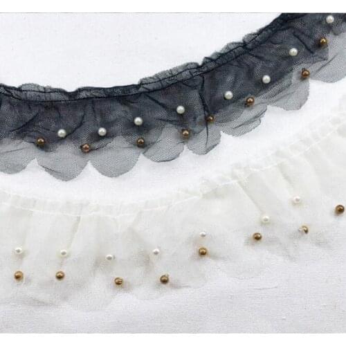 1M Guipure Gold Beaded Trim Voile Lace Ribbon Wide 7cm Lace Fabric 2020 High Quality Lace Beaded Fabric Dress Sequins Laces VG6