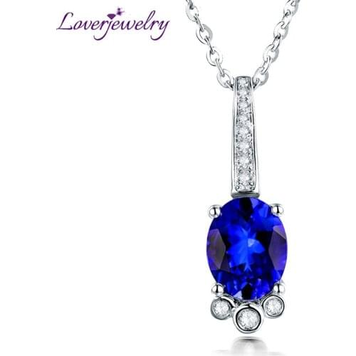 LOVERJEWELRY Elegant Design Tanzanite Pandant Necklace Oval 7x9mm Diamond Jewelry Real 18Kt White Gold For Mom Thanksgiving Gift