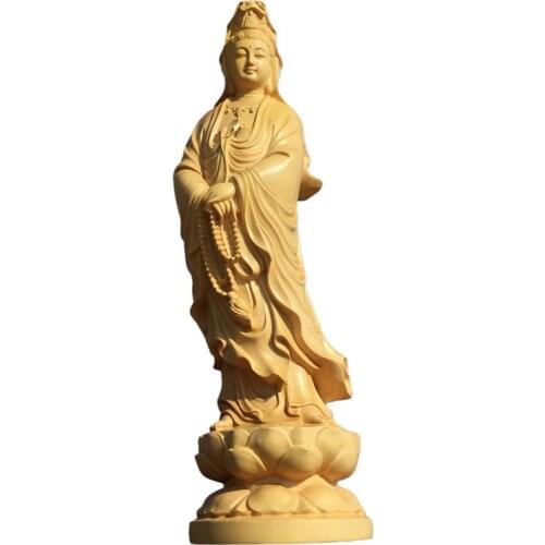 Mercy Goddess Guanyin Buddha Statue solid wood small Buddha statue home decoration craft statue Collectible West Three Saints