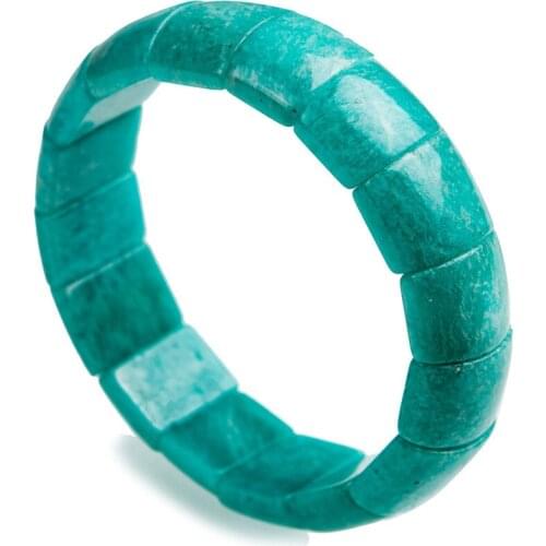 Natural Genuine Green Amazonite Gems Stone Rectangle Beads Jewelry Women Femme Stretch Charm Bracelet