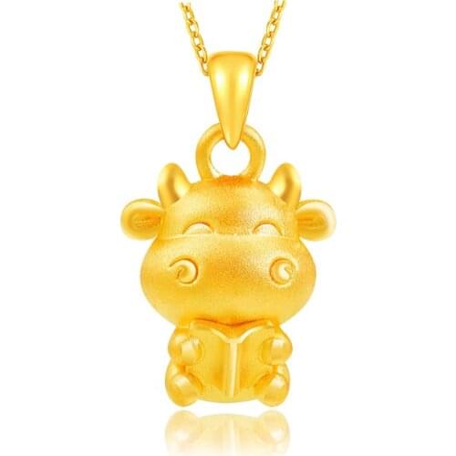New Pure 24K Yellow Gold Pendant Women 999 Gold Book Cattle Necklace Pendant