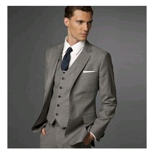 New Arrival Custom Made Gray Groom Mens Tuxedo Suits With Gray Vest,Bespoke Gray Tuxedo,Tailored Lapel Mens Suits
