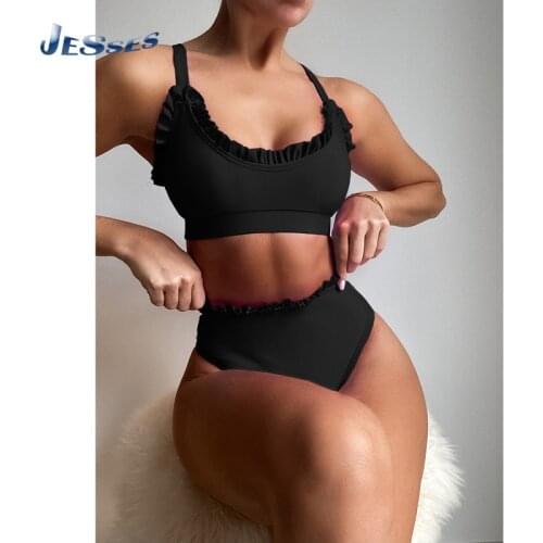 New Bikinis Female Swimwears European And American Sexy Swimsuit Pure Color Split Swimwear Two-Pieces Bikinis Set Swimming Suits