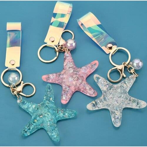 New Colorful Acrylic Starfish Shell Keychain Creative Cute Bag Car Pendant Charm Keyring Ornament Gift for Women Girl