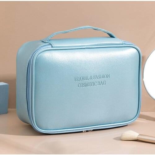 Solid Color PU Leather Cosmetic Bag Womens Waterproof Large Capacity Travel Ins Style Wash Bag Cosmetics Storage Bag