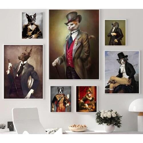 Vintage Style Animals Canvas Painting Deer Cat Dog Portrait Posters and Prints Nordic Wall Art Picture for Living Room Decor