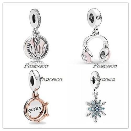 925 Sterling Silver Pink Headphones Charm With Crystal Pendant Beads Fit Pandora Bracelet & Necklace Diy Jewelry