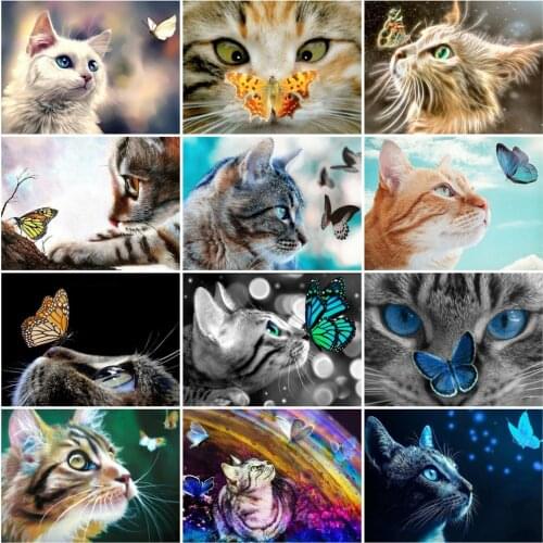 HUACAN DIY Frame Coloring By Number Cat Handpainted Wall Art Oil Painting By Numbers Animal Unique Gift For Living Room