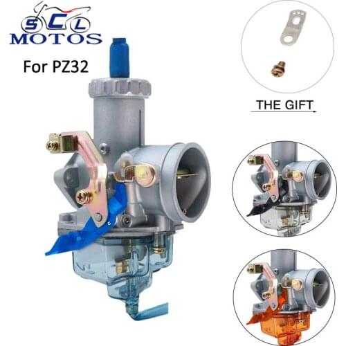 Sclmotos- For Keihin PZ32 Auto Hand Carburetor Pit Dirt Bike ATV Quad CG250 250cc GY6 125 with Transparent Float Chamber Racing