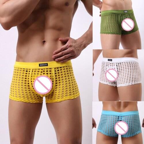Sexy Men U Convex Pouch Translucent Underwear Panties See Through Mesh Holes Net Mesh Boys Cute For Gay Culb Wear