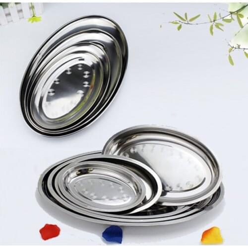High Quality Non Magnetic Stainless Steel Plate Deepen Oval Plate Steamed Vermicelli Ordinary Shallow Dish 21-45CM Fish Dish