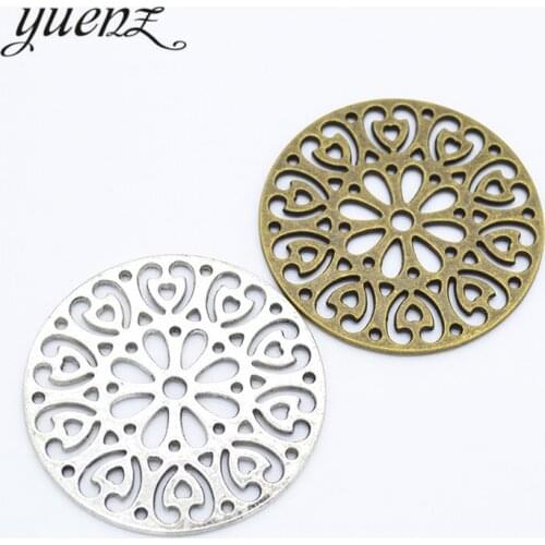 YuenZ 2pcs 2 colour Antique Silver Plated Hollow Round Flower Charms Pendants for Jewelry Making DIY Handmade 47*47mm Q1106