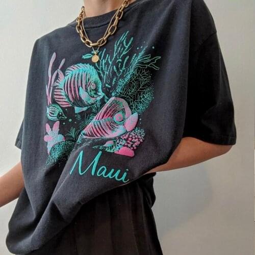 Y2K Womens t-shirts korean Black Oversized Tshirt Top harajuku vintage aesthetic gothic graphic punk clothes Fish print Hip Hop