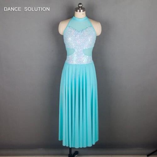 Light Blue Adult Girls Ballet Dance Costume Sequin Dress Womens Long Ballet Dress 18436A
