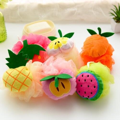 1PC Hot Sale Soft Cartoon Fruit Shape Bath Flower Puff Cleaning Shower Sponge Body Foam Bubble Net Ball Body Scrub Body Wash