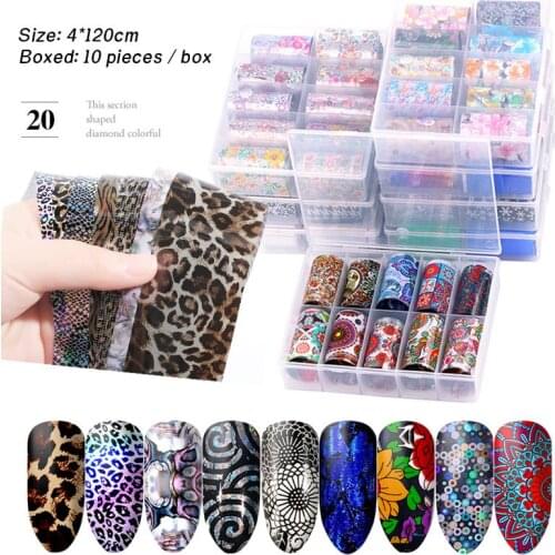 Nail Art Starry Paper 10 Grid Set Colorful Laser Sticker Starry Sky Glue Nail Art Transfer Paper DIY Tip Decoration