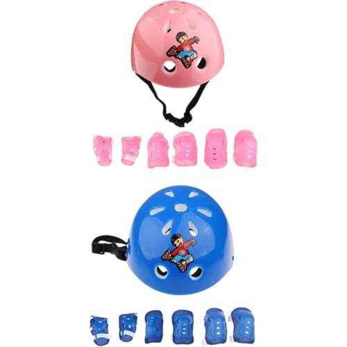 14 Pieces Kids Children Boy Girl Roller Skating Bicycle Helmet Knee Elbow Pad Wrist Guard Protector Sets Pink and Blue