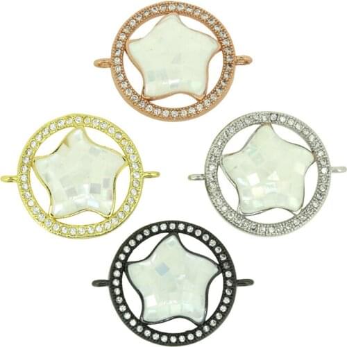 2.2cm Small Star Charm Pave Natural White Abalone Shell White Clear CZ Bead Connector 2 Buckles Charms For Jewelry DIY Material