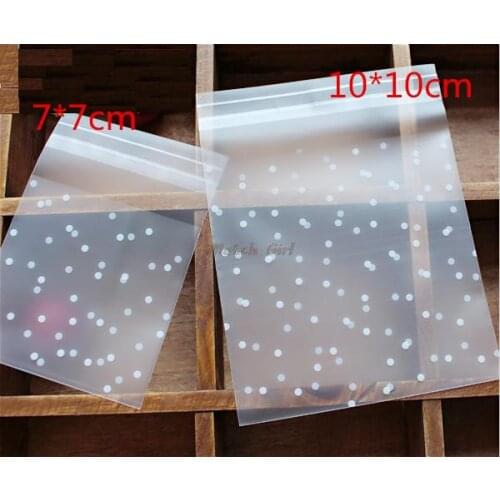 300pcs/lot-7*7cm,10*10cm White Dots Clear Frosted OPP Self-adhesive Gift Packaging Bag Wedding Candy Cookie decoration bag