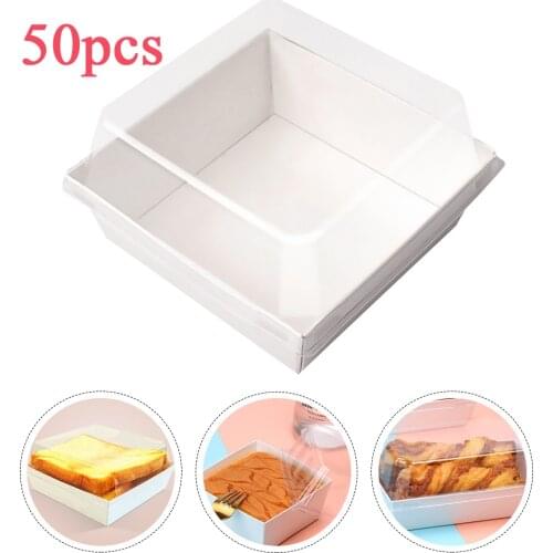 50Pcs Baking Packing Box For Cake Box Square Cake Packaging Boxes Thicken Boxes Food Packing Boxes With Transparent Cover Party