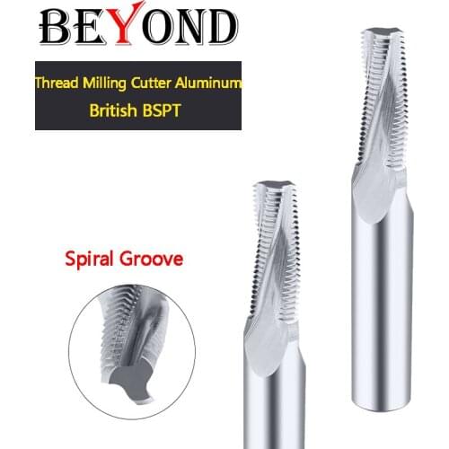 BEYOND Thread Milling Cutter Aluminum Central Tungsten Carbide Steel Spiral Groove High Precision British BSPT 1/16" 1/4"