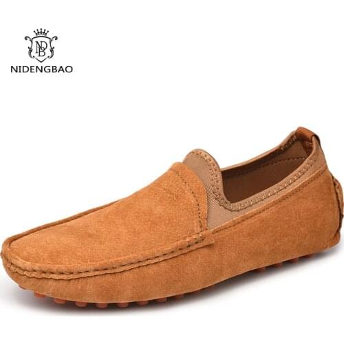 Plus Size 38-49 Pigskin Mens Pea Soft Shoes Comfortable Casual Shoes for Men Pumps Slip-on Loafers Breathable Zapatillas Suede
