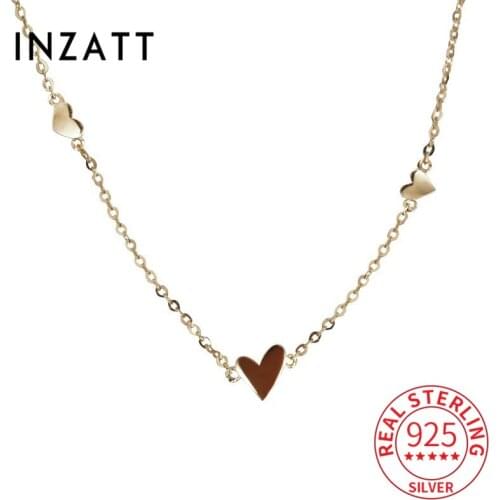 INZATT Real 925 Sterling Silver Heart Choker 14K Gold Necklace For Fashion Women Party Minimalist Fine Jewelry Cute Accessories
