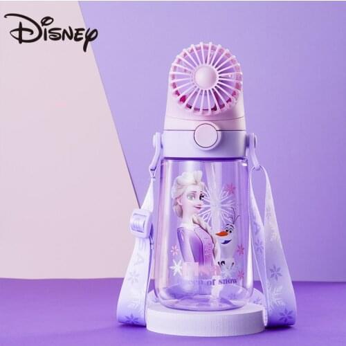 Disney childrens water cup for school with fan straw cup in summer for kindergarten baby with backpack water bottle