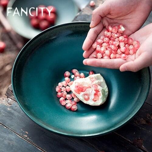 FANCITYC Creative Japanese Retro Large Capacity Ceramic Deep Bowl Special Restaurant Tableware Household Large Bowl Pasta Bowl S