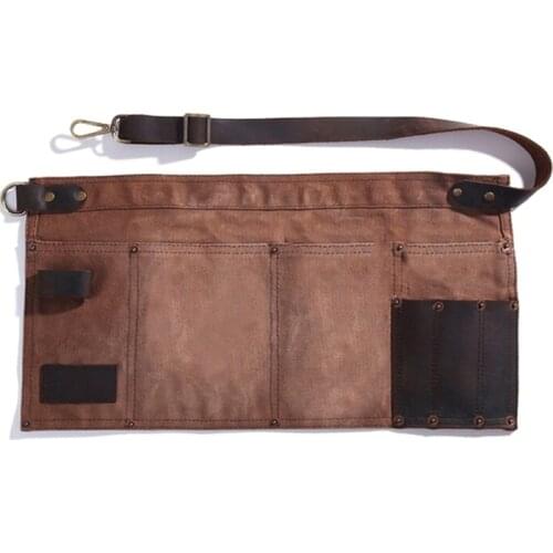 Multi-pocket Apron For Women Real Leather Canvas Half Pocket Apron Waitress Teacher Supplier Cosmetic Apron Home Doco(Black) Hot