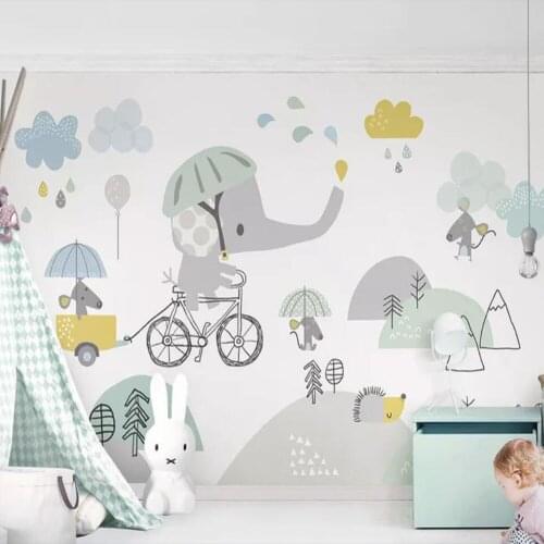 Milofi custom 3D photo wallpaper cute cartoon elephant riding cloud children background wall decoration wallpaper mural